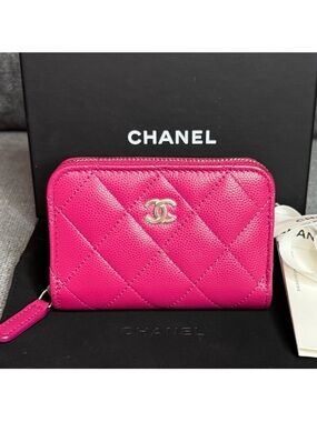 CHANEL CC Zippy Caviar Small Card Wallet RASPBERRY